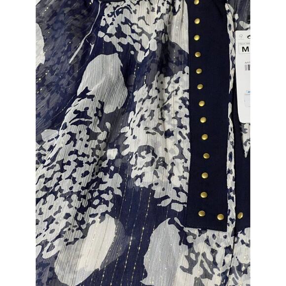 Zara Mulberry Silk Navy/Ecru Long Sleeve Blouse with Studs Women's Size Medium N - Picture 13 of 16
